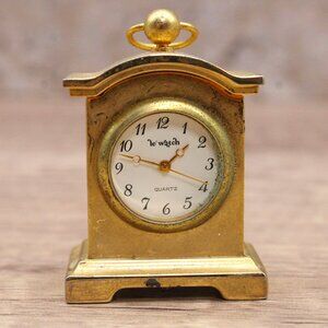 Le Watch Miniature Desk Clock Gold Tone Stainless Steel Quartz Movement Rare 90s